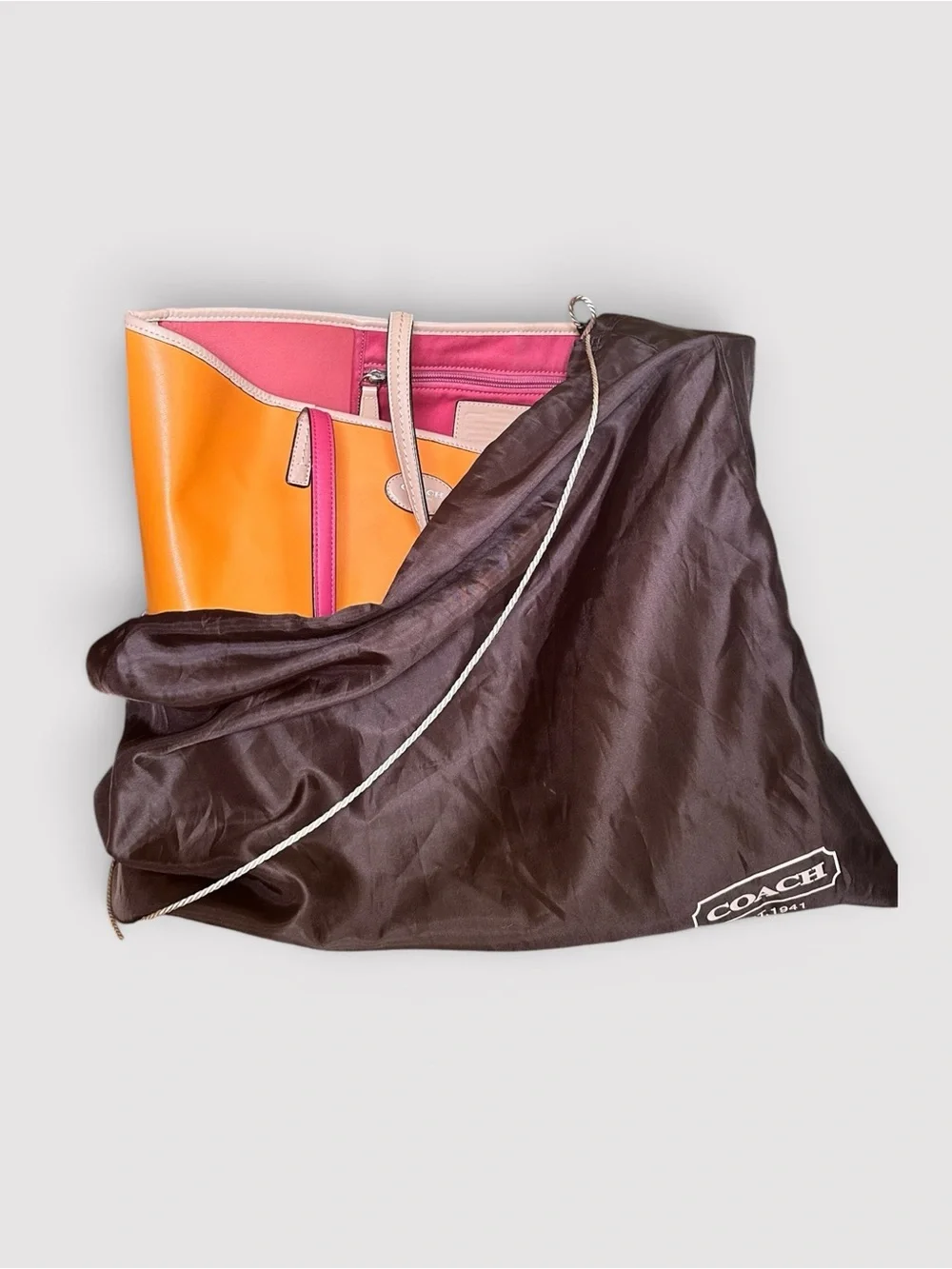 ✨ Coach Orange Crossgrain Leather Tote Pink Interior w/ Dust Bag EUC